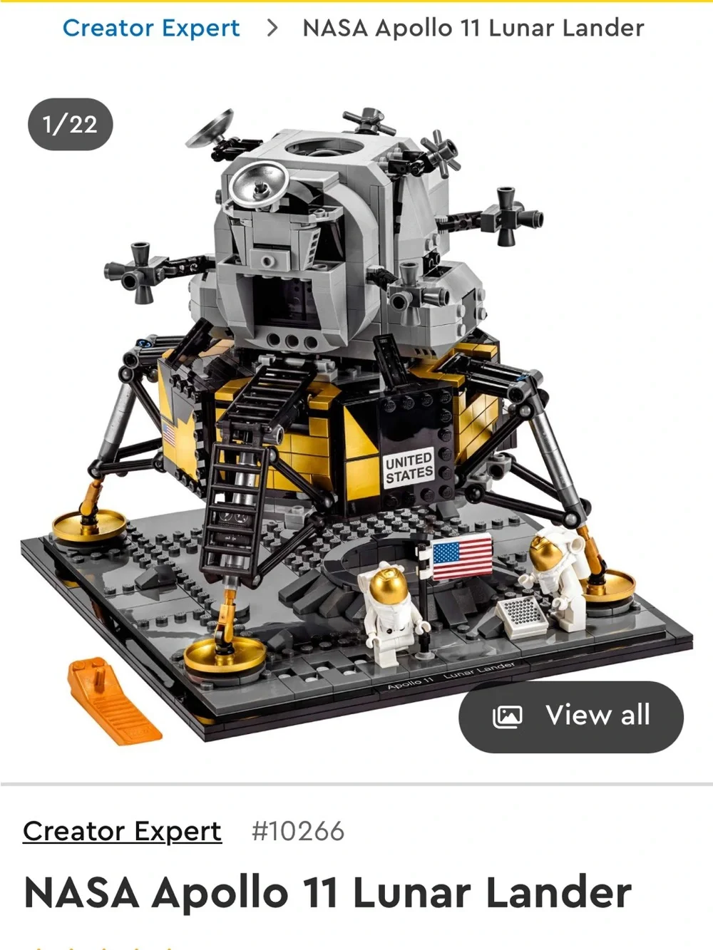 Lego Creator Expert NASA Apollo 11 Lunar Lander - Gray, Black & Gold
